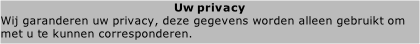 Uw privacy Wij garanderen uw privacy, deze gegevens worden alleen gebruikt om met u te kunnen corresponderen.